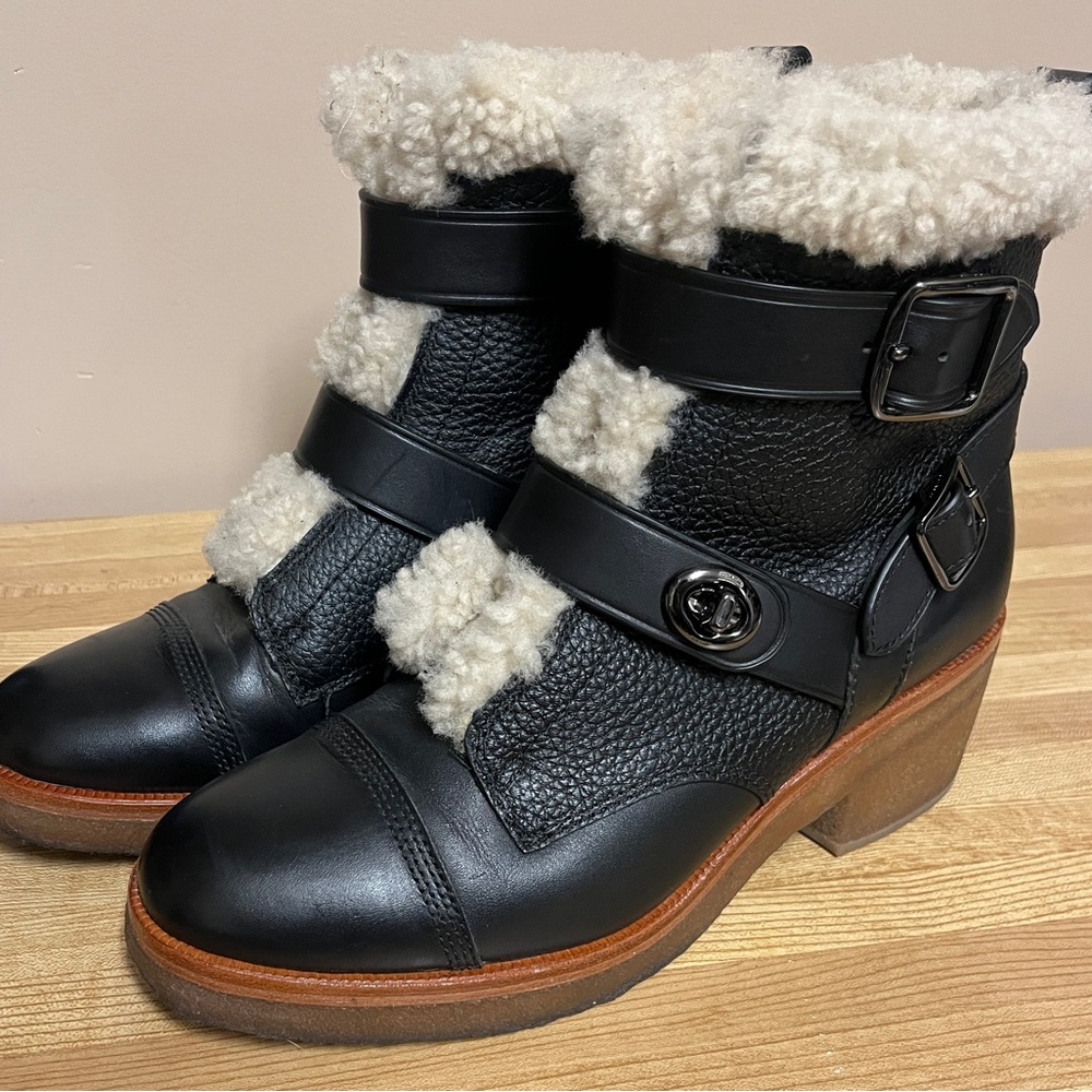 COACH Preston Black Shearling Ankle Boots